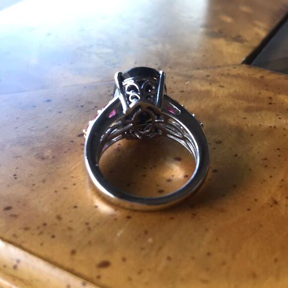 Natural Black Tourmaline Ruby Sterling Silver Ring Size 10 - Picture 4 of 6